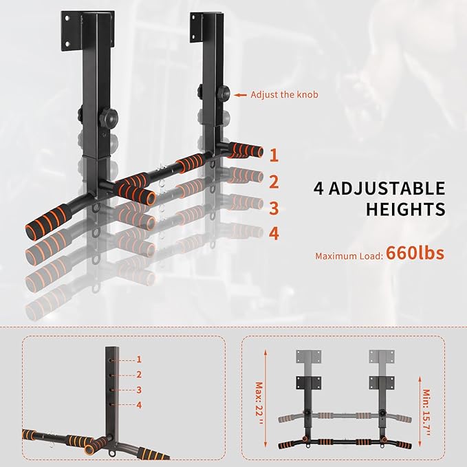 Pull Up Bar Wall Mounted: Adjustable Wall Joist Mount Pull Up Bar & Chin Up Bar for Home Gym Workout Strength Training Equipment