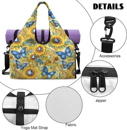 Gym Bag with Yoga Mat Holder Large Tote Bag With Multi Pockets for Women Men Dry Wet Separated Pocket Carryall Yoga Tote Bag for Pilates Travel Workout Office