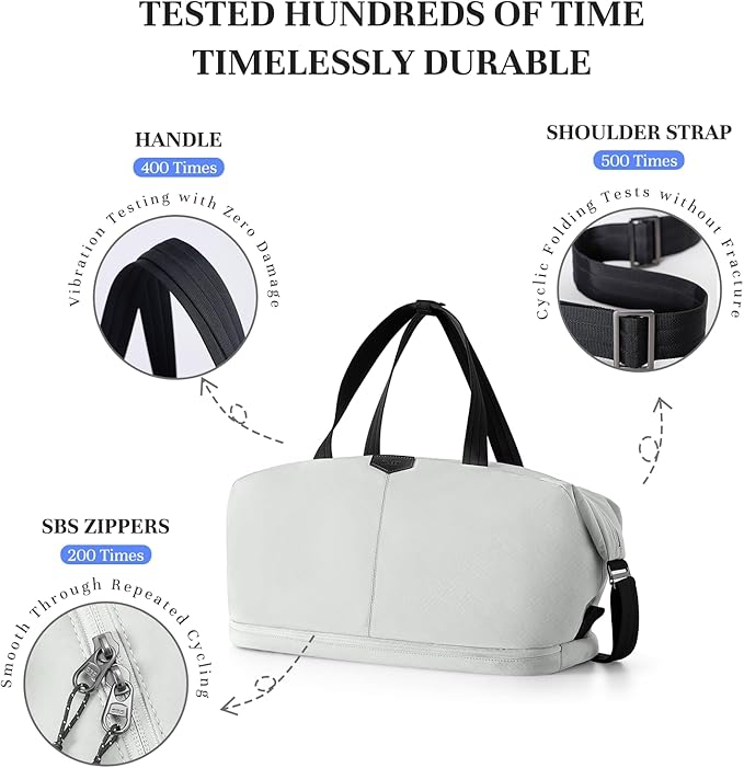 Timeet Expandable Gym Duffel Bag For Women with Yoga Mat Strap, 47L Sports Duffle Bag With Shoes Compartment&Dry Wet Pocket, Water Resistant Carry on Sports Weekend Travel Overnight Bag, Elegant Gray