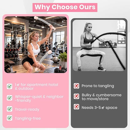Ropeless Battle Ropes, Adjustable Weighted Cordless Trainer for Home Gym HIIT Low Impact Workouts, 17.1 in Portable with Sliding Resistance Rings and Storage Bag (Pink)