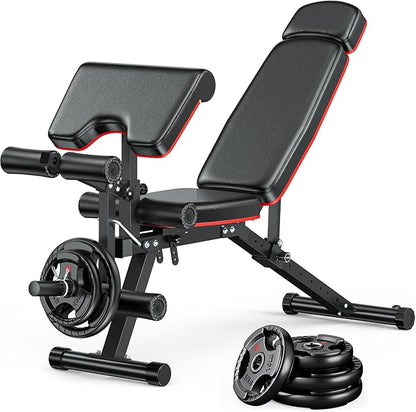 XDDIAS Workout Bench, Adjustable Weight Bench with Leg Extension and Leg Curl, Extended Headrest, 900LBS Preacher Curl Bench Incline Decline Flat Workout Bench for Home Gym Full Body Exercise