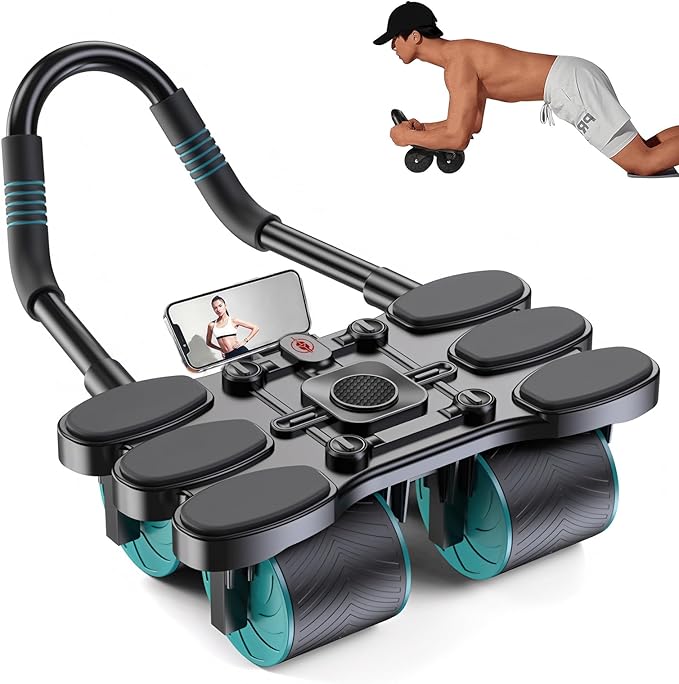 Ab Roller for Core Workout – 4 Wheel Ab Roller for Stability with Elbow Support – Automatic Rebound Ab Wheel Machine for Home Gym – Core Exercise Equipment for Men and Women