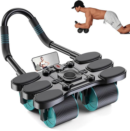 Ab Roller for Core Workout – 4 Wheel Ab Roller for Stability with Elbow Support – Automatic Rebound Ab Wheel Machine for Home Gym – Core Exercise Equipment for Men and Women