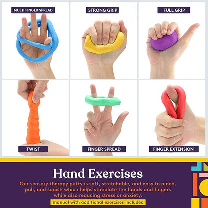 Special Supplies Therapy Putty for Kids and Adults - Resistive Hand Exercise Stress Relief Therapy Putty Kit, Set of 6 Strengths, 3 Ounces of Each Putty