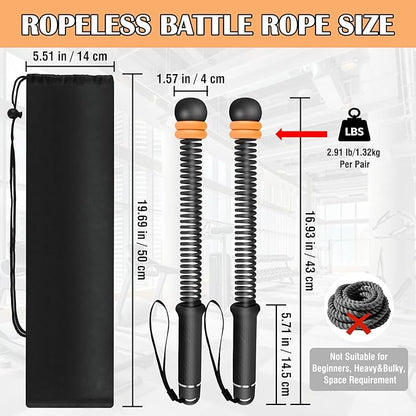 2PCS Ropeless Battle Ropes with Adjustable Weighted Ring-Battle, Cordless Battle Rope for Home Gym, HIIT Workout, Low-Impact Cardio, Strength Training, Portable Fitness Equipment for Women & Men