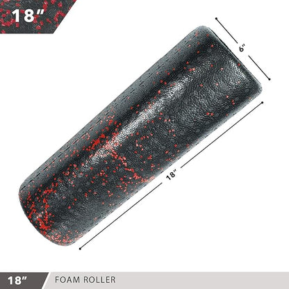 Day 1 Fitness High Density Muscle Foam Rollers - Sports Massage Rollers for Stretching, Physical Therapy, Deep Tissue, Myofascial Release - Ideal for Exercise and Pain Relief - Speckled Red, 18”