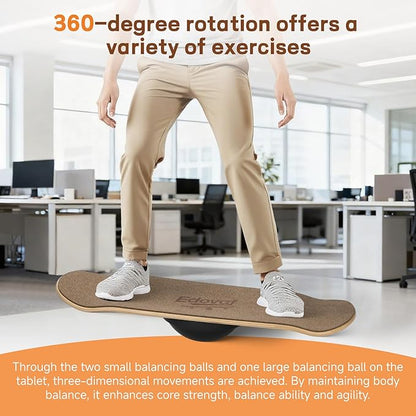 360° Balance Board for Adults & Kids – Wide Wooden Wobble Board for Standing Desk, Snowboard & Surf Training, Portable Home Gym Core Strength Trainer, 400lbs Capacity