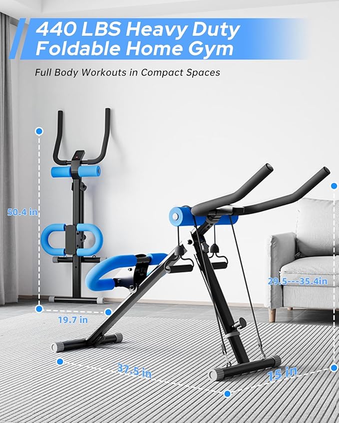 AB Machine Ab Workout Equipment, Adjustable Ab Trainer Machine for Abs Workout at Home Gym, Foldable, Knee Protection