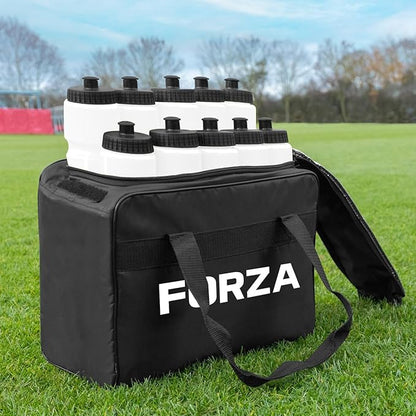 FORZA Team Sports Water Bottles | 25oz Capacity with Portable Carry Bag or Foldable Carrier - BPA-Free Plastic for Hydration on the Go (Carry Bag, White)