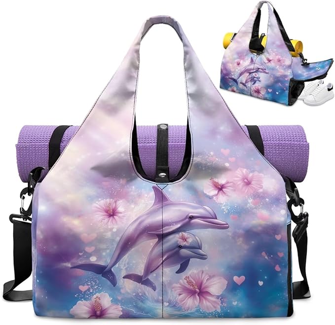 Gym Bag with Yoga Mat Holder Large Tote Bag With Multi Pockets for Women Men Dry Wet Separated Pocket Carryall Yoga Tote Bag for Pilates Travel Workout Office