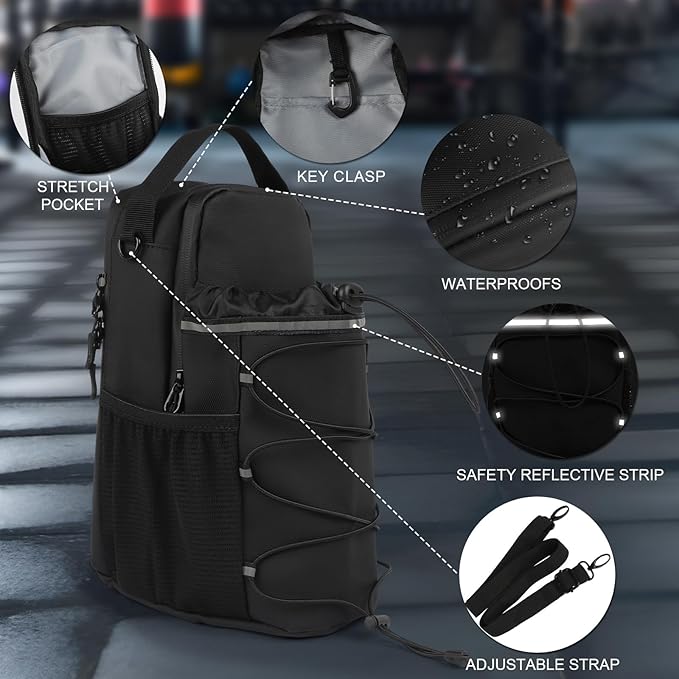 Magnetic Gym Bag & Water Bottle Holder for Men & Women | Fits 20oz to 64oz Bottles | Crossbody Sling with 4 Strong Magnets | Waterproof 900D Fabric with Phone & Key Pockets for Fitness, Gym & Sports