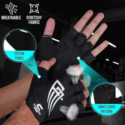 SAWANS Weight Lifting Gym Gloves for Men and Women Workout Training Breathable Lightweight Fitness Gloves Non-Slip Silicone Padded Palm Grip Protection Half Finger Exercise Pull ups