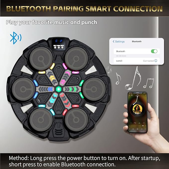 Music Boxing Machine for Kids/Adults - Bluetooth Boxing Training Equipment with 2 Gloves - Rechargeable Boxing Toy -No Mounted Wall Punching Pad -Workout Punch Machine for Agile Training/Stress Relief