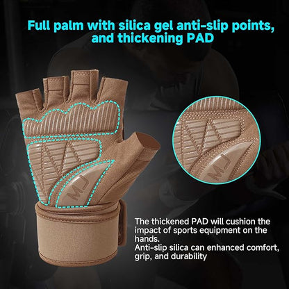 Mens Workout Gloves for Weight Lifting - Exercise Gloves for Men Women With Wrist Wrap Support, Palm Protection and Grips - Sport Daily Use