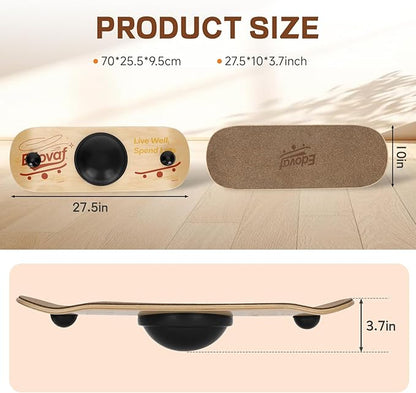 360° Balance Board for Adults & Kids – Wide Wooden Wobble Board for Standing Desk, Snowboard & Surf Training, Portable Home Gym Core Strength Trainer, 400lbs Capacity