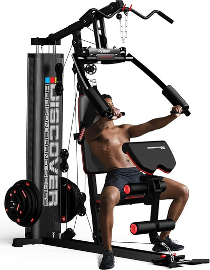 HARISON Home Gym - Full Body Workout Equipment, Exercise Equipment, Fitness Equipment, Multifunctional Home Gym Equipment for Home with Pulley System, Weight Bench, Leg Extension, Rowing Machine