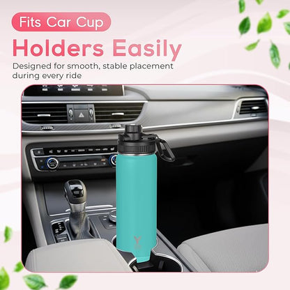 Y TOP 24oz Insulated Water Bottle Leak Proof Spout Lid Fits in Car Cup Holder – Double Wall Dishwasher Safe Easy Clean stainless steel drinking water bottle for Gym Kids Sports Travel Hiking School