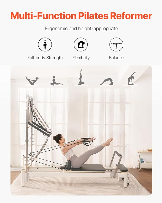 VEVOR Pilates Reformer Accessories for Home Gym, Include Reformer Box/Chair/Spine Corrector/Wall Mounted Machine/Jump Board/Foldable & Dual Resistance Springs