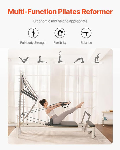 VEVOR Pilates Reformer Accessories for Home Gym, Include Reformer Box/Chair/Spine Corrector/Wall Mounted Machine/Jump Board/Foldable & Dual Resistance Springs
