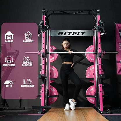 RitFit M1 Pro Smith Machine with Cable Crossover System, Multi-Function Squat Rack Power Cage for Home Gym, Power Rack and Packages