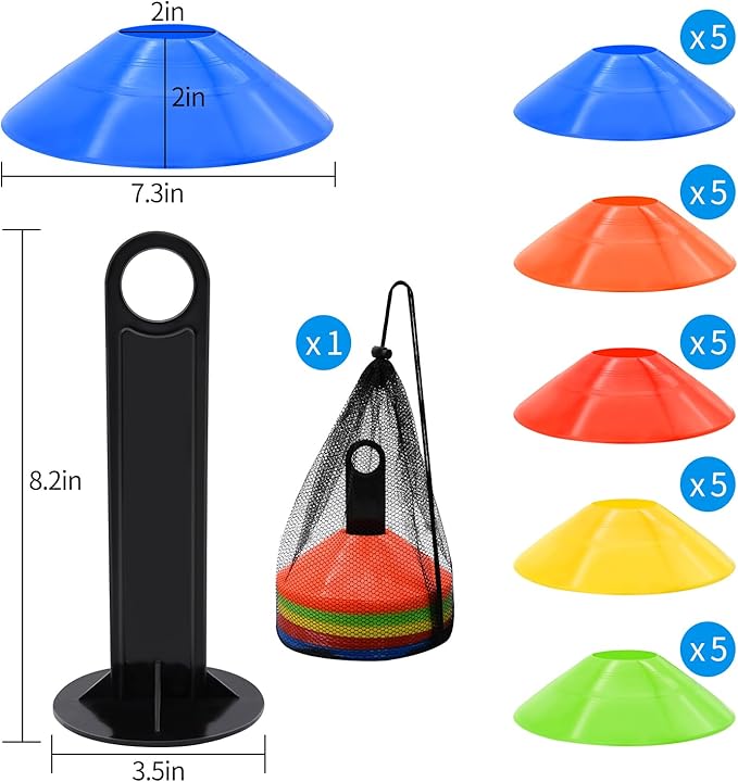 25/50/100pcs Disc Cones, Agility Soccer Cones with Carry Bag and Holder, Soccer Cones for Sports Training, Football, Soccer, Basketball, Coaching, Practice Equipment, 5 Color