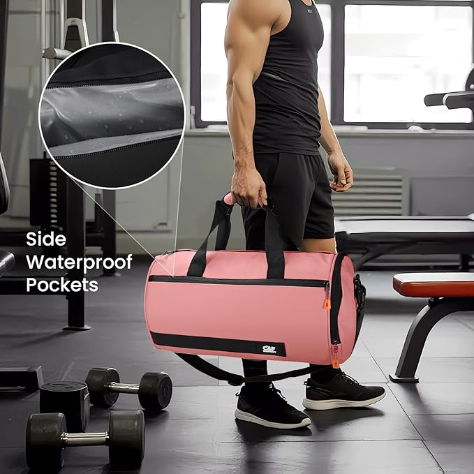 C&F BOGMOST Small Gym Bag for Women & Men,Small Lightweight Duffel Bag Carry On Bags Mini Duffel Travel Bag Waterproof Sports Bags for Workout/Sport/Travel, Pink,with Shoes Compartment