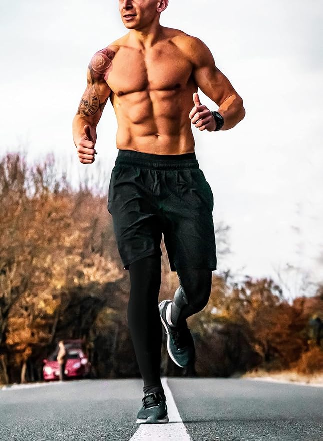 Aolesy Men's 2 in 1 Running Pants, Gym Workout Compression Pants for Men Training Athletic