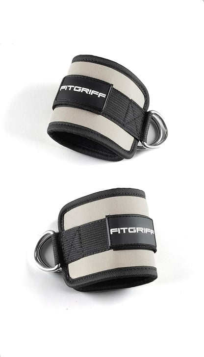Fitgriff® Ankle Straps V1 for Cable Machine (2 Pieces) - Gym Workout Equipment - Leg Pulley Attachment, Kickback Straps