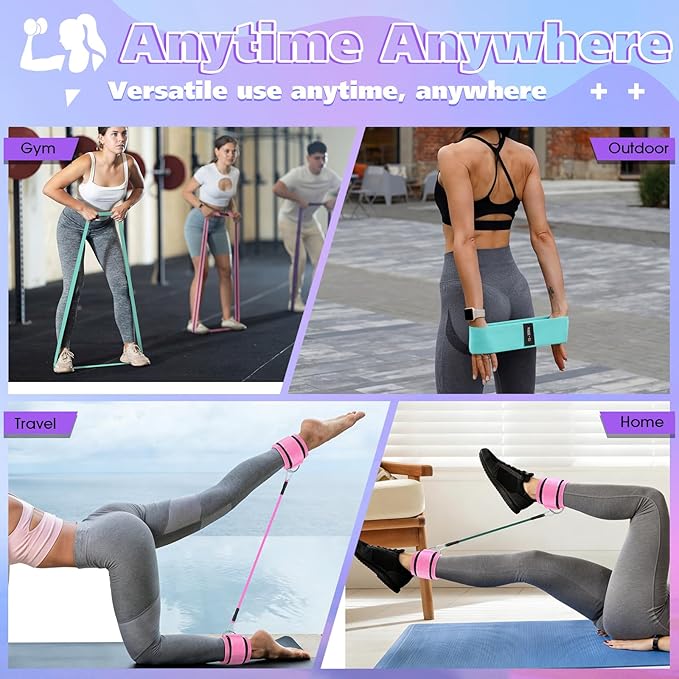 Women's Fabric & Ankle Resistance Bands Set: 6 Short, 3 Long Bands for Leg, Glute & Hip Workouts, Adjustable Resistance Levels with Non-Slip Design, Includes Travel Bag & Training Guide