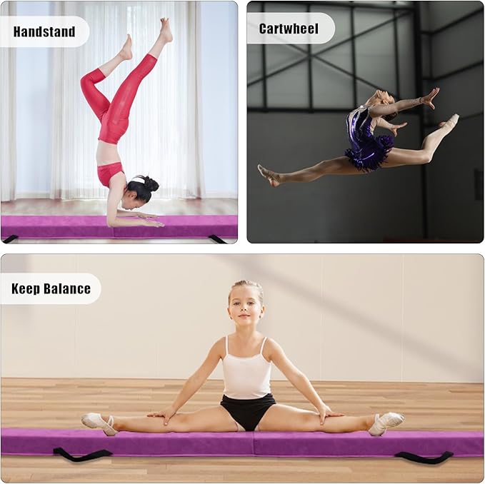 8FT/9.5FT Folding Balance Beam, Portable Gymnastics Beam Equipment with Non Slip Rubber Base & Suede Cover for Training/Practice/Professional Home Exercise