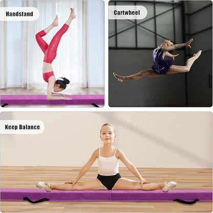 8FT/9.5FT Folding Balance Beam, Portable Gymnastics Beam Equipment with Non Slip Rubber Base & Suede Cover for Training/Practice/Professional Home Exercise