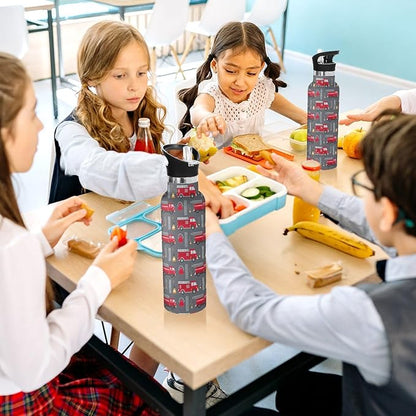Sport Water Bottle 20 oz Red Fire Truck Kids Stainless Steel Vacuum Insulated Water Flask for Gym School