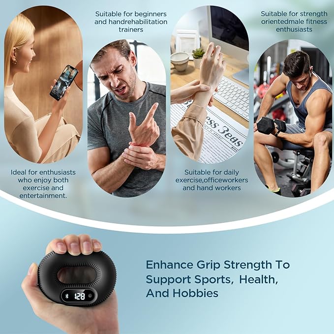 Smart Grip trainer, Supports Multiple Game Interaction and HID Mode Video Browsing,Grip Strength Trainer for fitness, Stress relief and Rehabilitation Training, Resistance 50 Pounds Hand Trainer Black