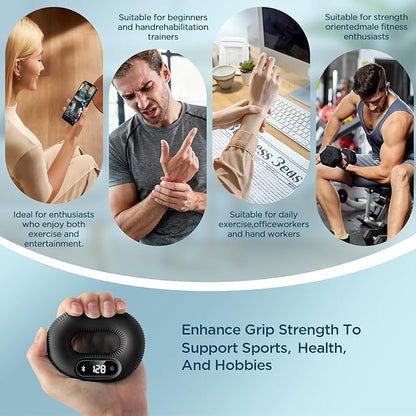Smart Grip Trainer, Supports Multiple Game Interaction and HID Mode Video Browsing,Grip Strength Trainer for Fitness, Stress Relief and Rehabilitation Training, Resistance 30 Pounds Hand Trainer Black
