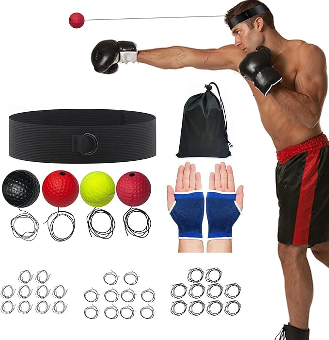 Boxing Reaction Ball Set, 6cm PU Foam Head-Mounted Balls for Reflex, Speed Training, Red Hard Ball, Tennis, Soft and Heavy Balls, Professional Use
