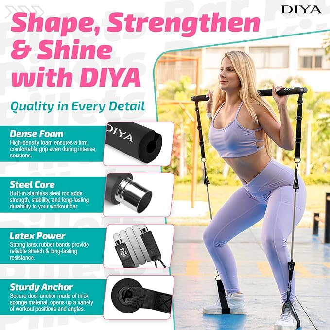 Pilates Bar Kit with Resistance Bands 140 lbs – Adjustable Portable Home Gym Workout Equipment for Women & Men – Full Body Fitness Bar for Legs, Glutes, Arms, Core & Back