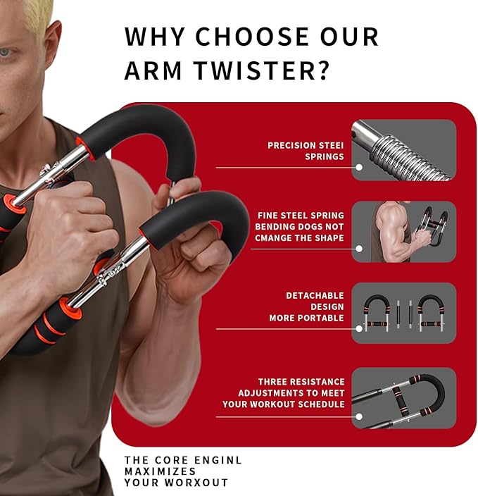 Twister Arm Trainer for Men 5 Level Resistance (45-110 lbs) Chest Workout Equipment for Women Exerciser Bar Biceps Triceps Forearm Abdominal Thigh Back Muscle Exerciser