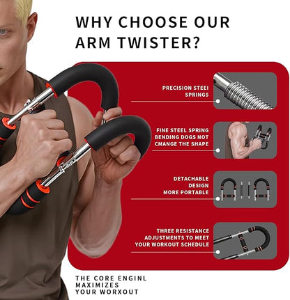 Twister Arm Trainer for Men 5 Level Resistance (45-110 lbs) Chest Workout Equipment for Women Exerciser Bar Biceps Triceps Forearm Abdominal Thigh Back Muscle Exerciser