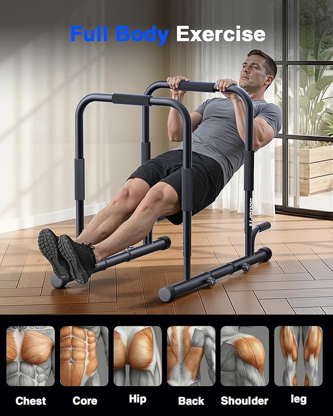 2026 Upgrade Adjustable 2-in-1 Dip Bar Station & Push Up Bars for Home Gym Calisthenics Equipment Parallel Bars with 420LB Stable Design, Functional Heavy Dip Stand,Black