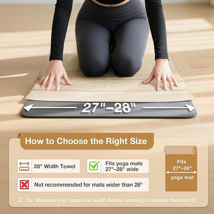 Hot Yoga Towel,Microfiber Yoga Mat Towels Non Slip for Hot Yoga Absorbent Microfiber Sweat Anti-Slip Cover,Bikram,Pilates,Exercise,Fitness 28 inch X 72 inch Beige 2 Pack