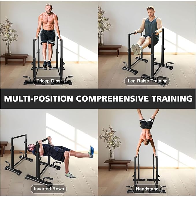Dip Bar Station Set, 6 Level Adjustable Pull Up Bars, 1200lbs Heavy Duty Parallettes Bars, Dip Station for Full Body Workout Fitness, Push Up Bar Rack for Home Gym Strength Training -