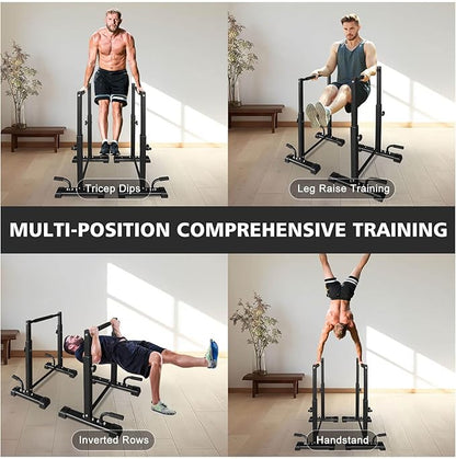 Dip Bar Station Set, 6 Level Adjustable Pull Up Bars, 1200lbs Heavy Duty Parallettes Bars, Dip Station for Full Body Workout Fitness, Push Up Bar Rack for Home Gym Strength Training -