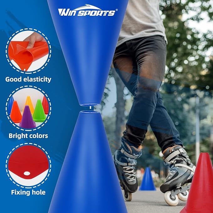 Training Plastic Traffic Cones Set - Indoor Outdoor and Festive Events Agility Cones,Sports Soccer Flexible Cone Sets,Sports Equipment for Kids (Multicolor,24 Pack,7 Inch)