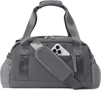 Small Gym Bag for Women, Mini Crossbody Gym Duffle Bag with Wet Compartment, Carry on Gym Tote Bag for Workout Dance Sport Travel (Medium-Grey)