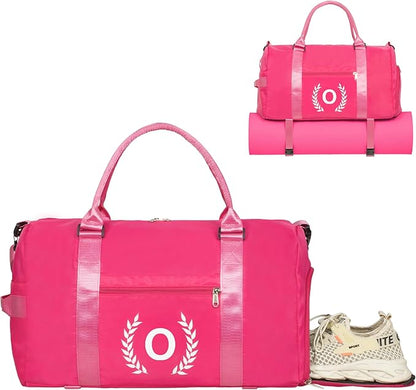 Gym Bag for Women, Personalized Duffle Bag with Shoe Compartment, Sports Bag for Yoga & Dance with Wet Pocket and Mat Strap(HotPink,O)
