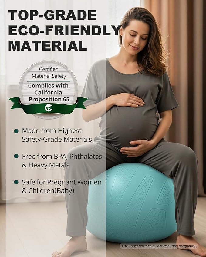 Trideer Pregnancy Birthing Ball, 1.7mm Extra Thick Yoga Ball for Maternity, Labor, Physio, Recovery, Illustrated Exercise Guide & Baby Memory Book Included, 1000LB Anti-Burst & Non-Slip Stability Ball