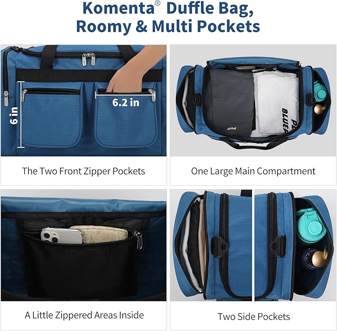 20 inch Gym Bag for Men, 40L Sports Duffle Bag with side pockets durable Weekend Overnight Bag for Travel, Workout, Fitness (Blue)