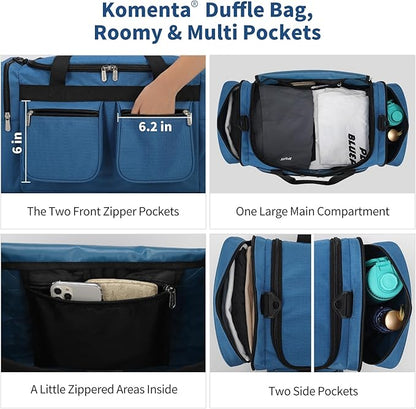 20 inch Gym Bag for Men, 40L Sports Duffle Bag with side pockets durable Weekend Overnight Bag for Travel, Workout, Fitness (Blue)