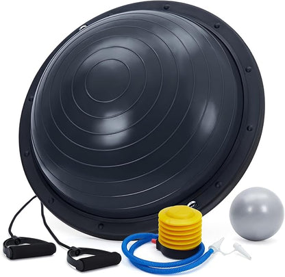 23 Inch Half Balance Ball, Anti-Slip with 1600LB Capacity, Stability Trainer for Core Strength, Includes Resistance Bands, Pump & Bonus Yoga Ball for Home Gym Fitness Workouts