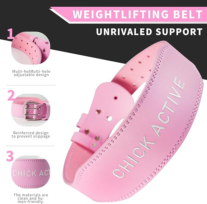 Weightlifting Belt - Pro Leather Belt for Powerlifting, Squats & Deadlifts, Lower Back Support with Adjustable Buckle for Men & Women